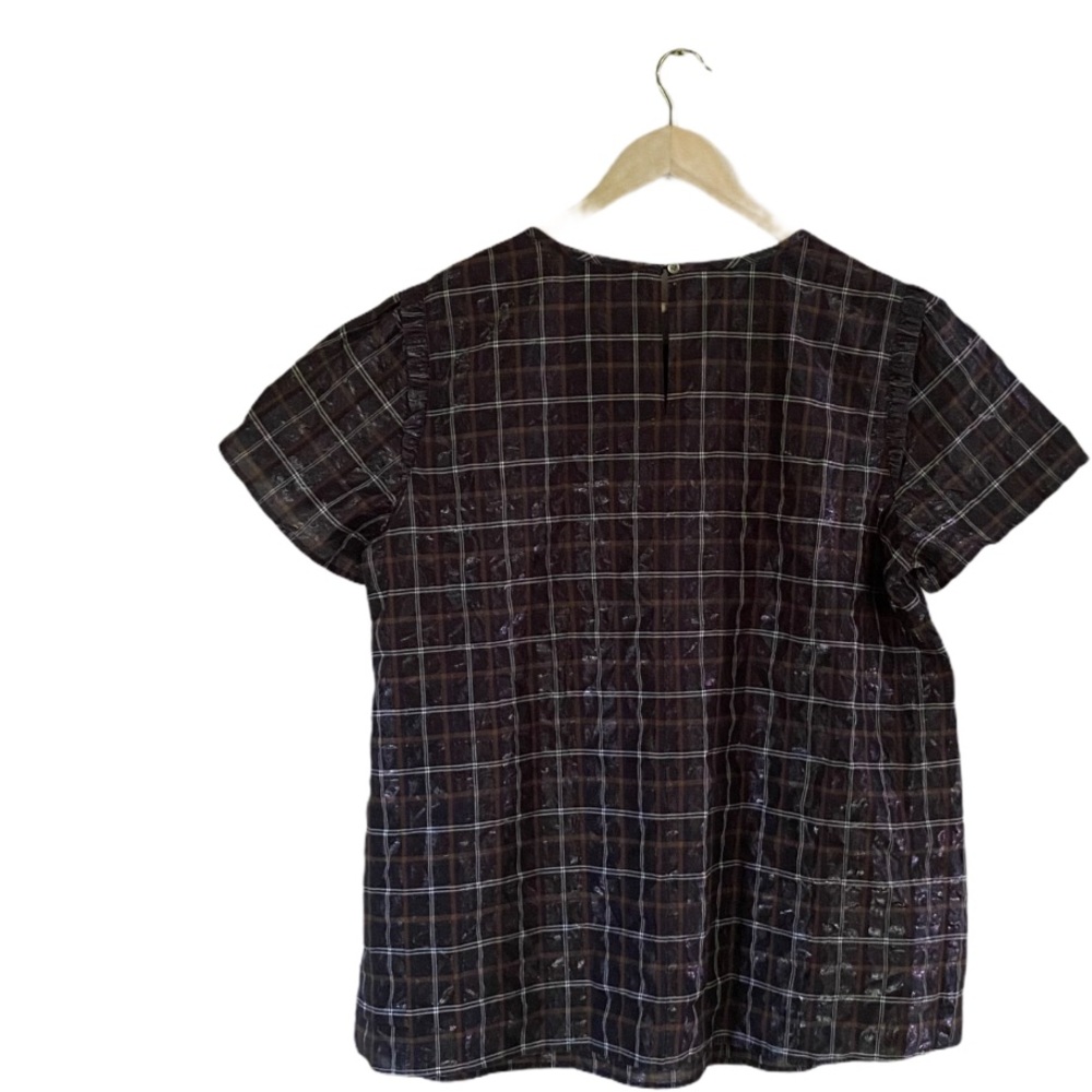 •LOFT shimmer plaid ruffle trim top NWT• Size 16 - Picture 6 of 12